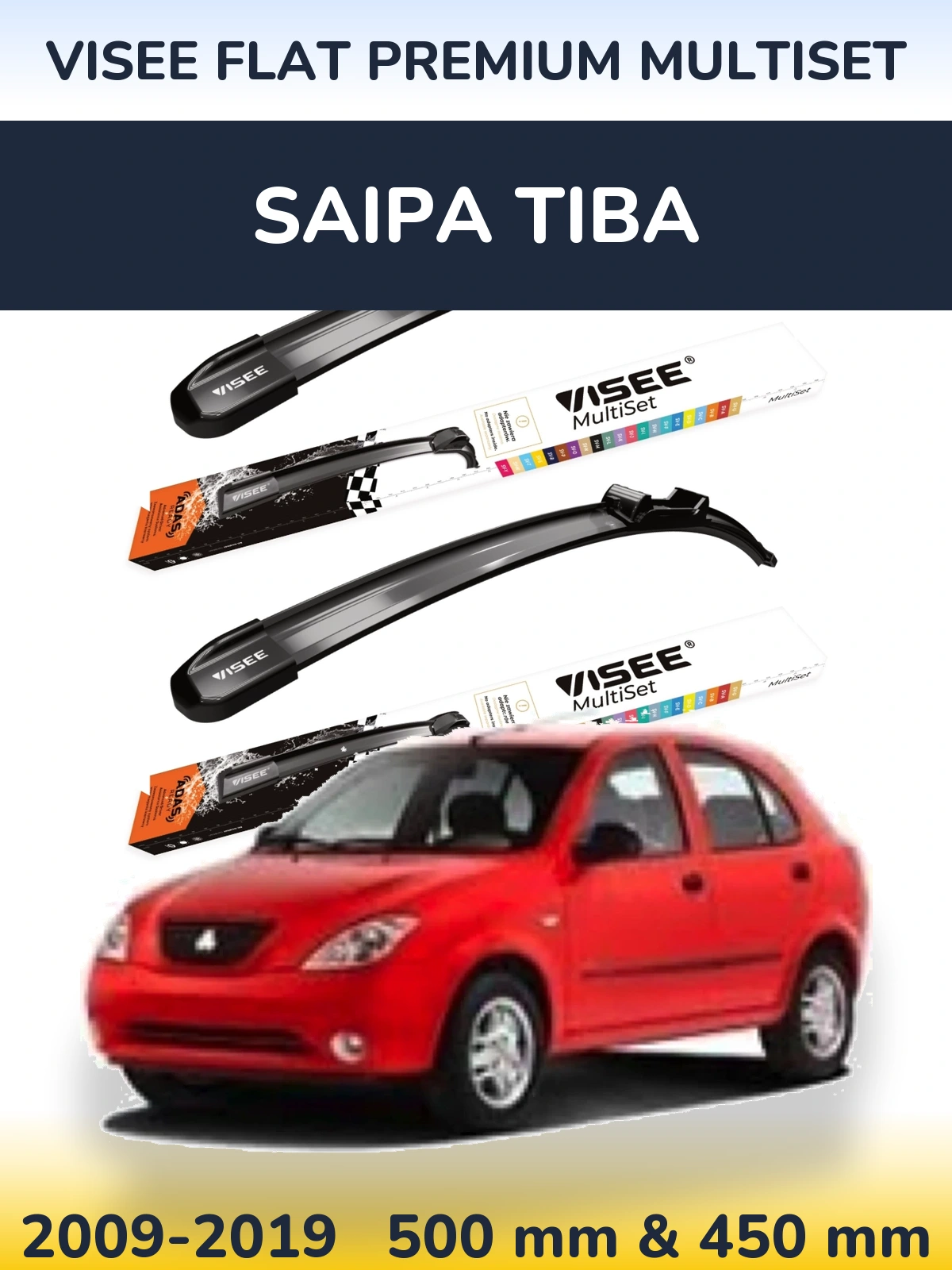 Front wiper blade set VISEE FLAT PREMIUM MultiSet 500 & 450 мм for Saipa Tiba 2009-2019