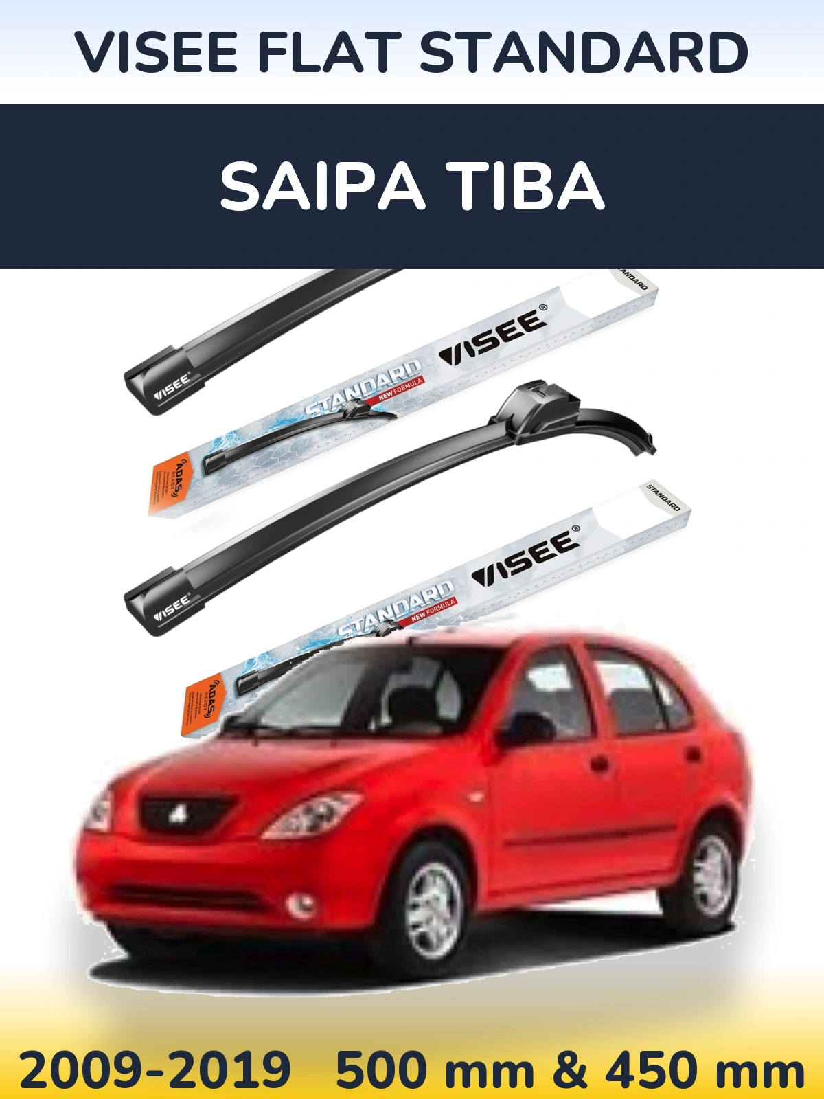 Front wiper blade set VISEE FLAT STANDARD 500 & 450 мм for Saipa Tiba 2009-2019