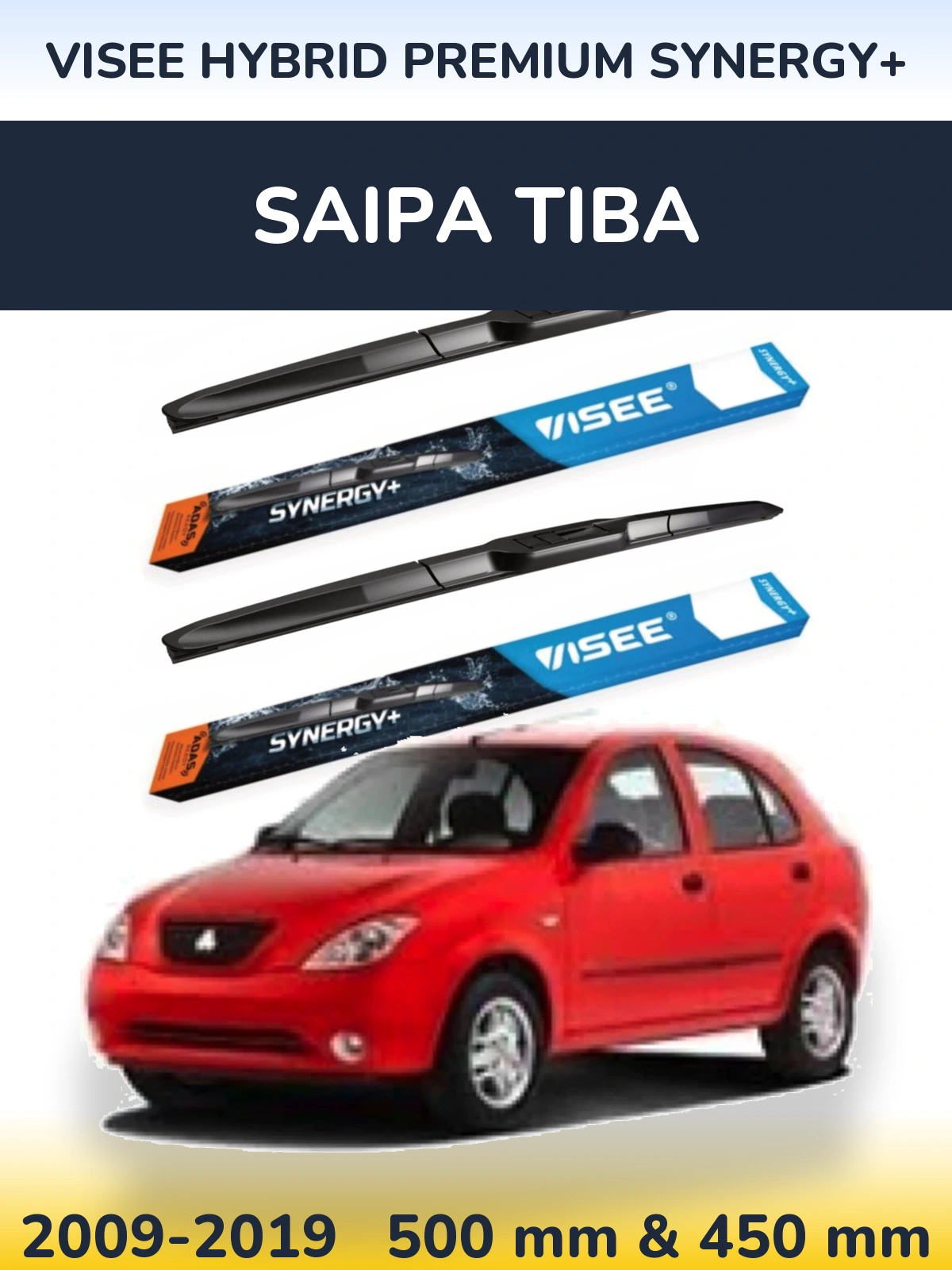 Front wiper blade set VISEE HYBRID PREMIUM SYNERGY+ 500 & 450 мм for Saipa Tiba 2009-2019