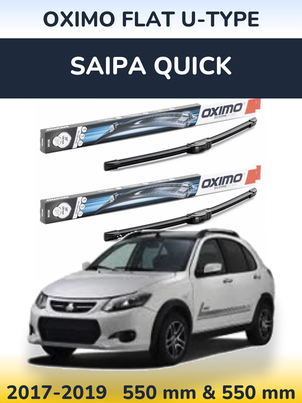 Front wiper blade set Oximo Flat U-type 550 & 550 mm for Saipa Quick 2017-2019