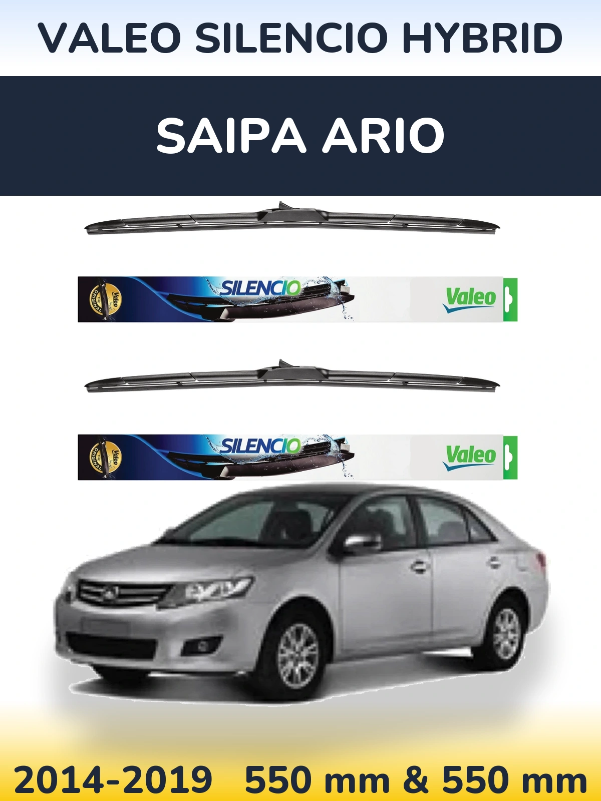 Комплект передних дворников Valeo Silencio Hybrid 550 & 550 мм для Saipa Ario 2014-2019
