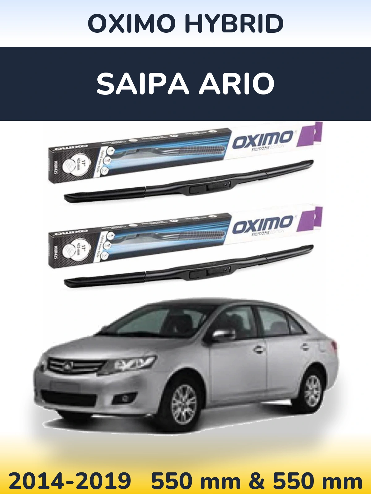 Front wiper blade set Oximo Hybrid 550 & 550 mm for Saipa Ario 2014-2019