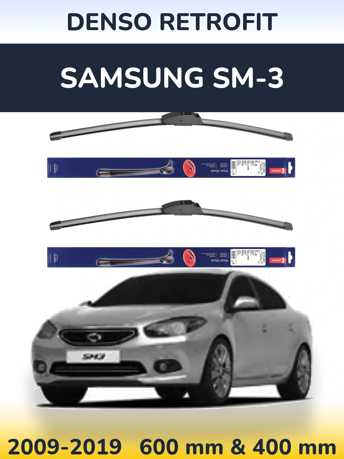 Front wiper blade set Denso Retrofit 600 & 400 mm for Samsung SM-3 2009-2019