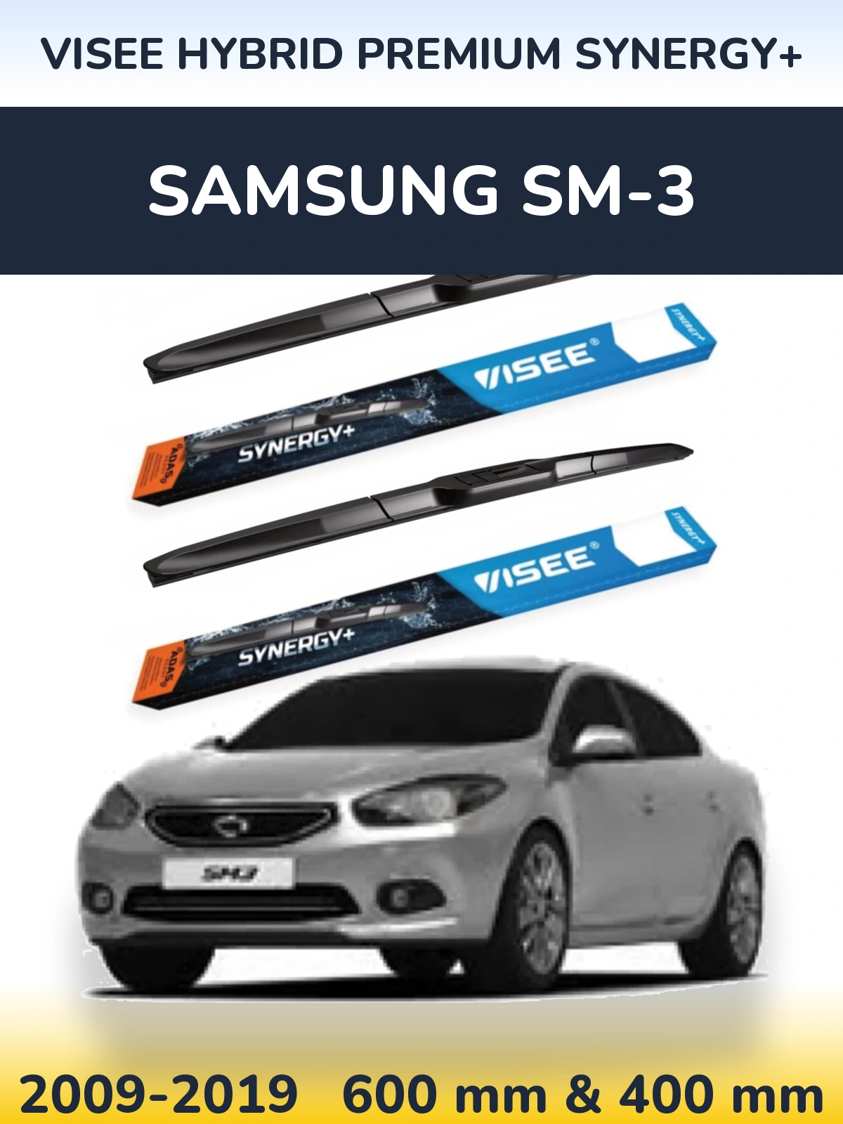 Front wiper blade set VISEE HYBRID PREMIUM SYNERGY+ 600 & 400 mm for Samsung SM-3 2009-2019
