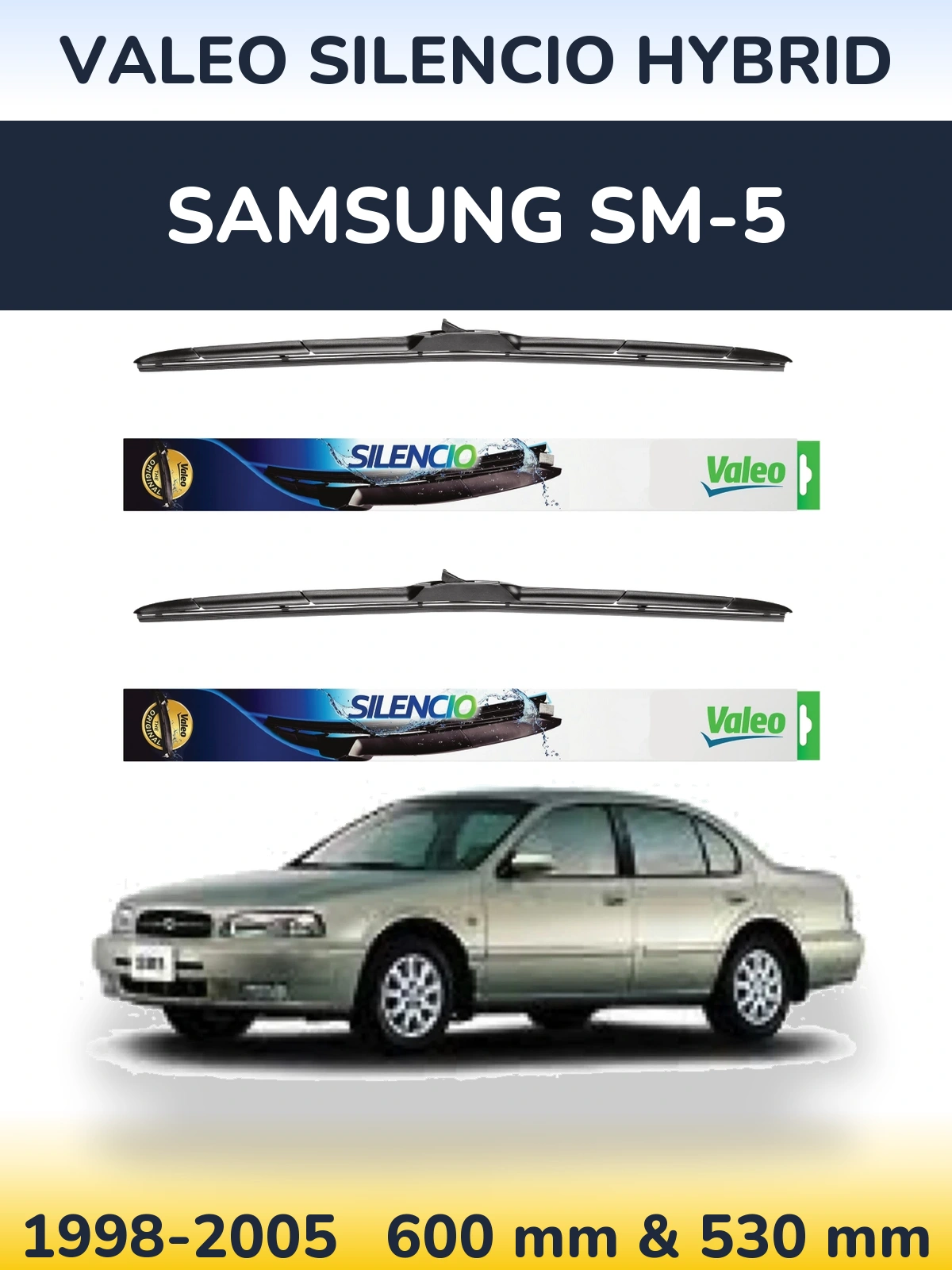 Komplet przednich wycieraczek Valeo Silencio Hybrid 600 & 530 mm do Samsung SM-5 1998-2005