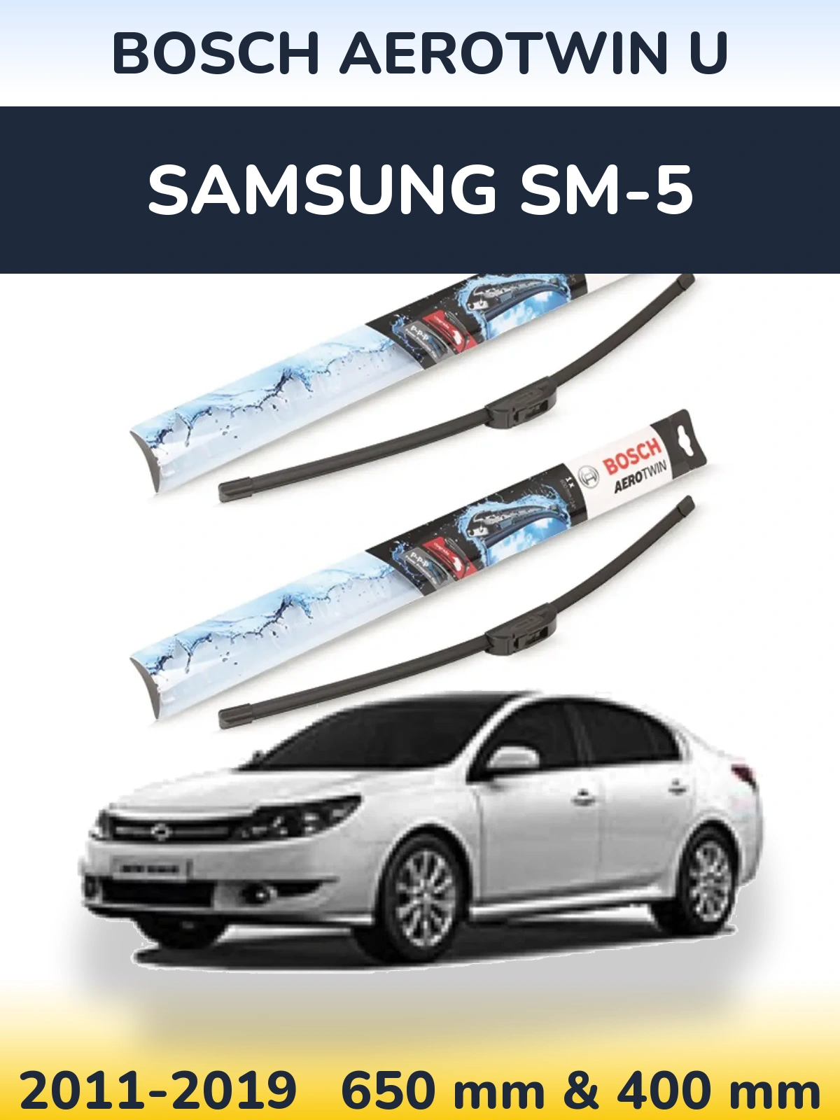Front wiper blade set BOSCH AeroTwin U 650 & 400 мм for Samsung SM-5 2011-2019
