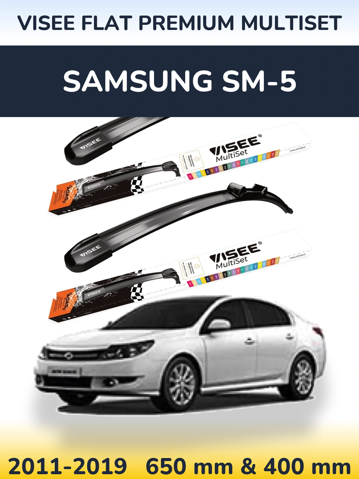 Front wiper blade set VISEE FLAT PREMIUM MultiSet 650 & 400 mm for Samsung SM-5 2011-2019