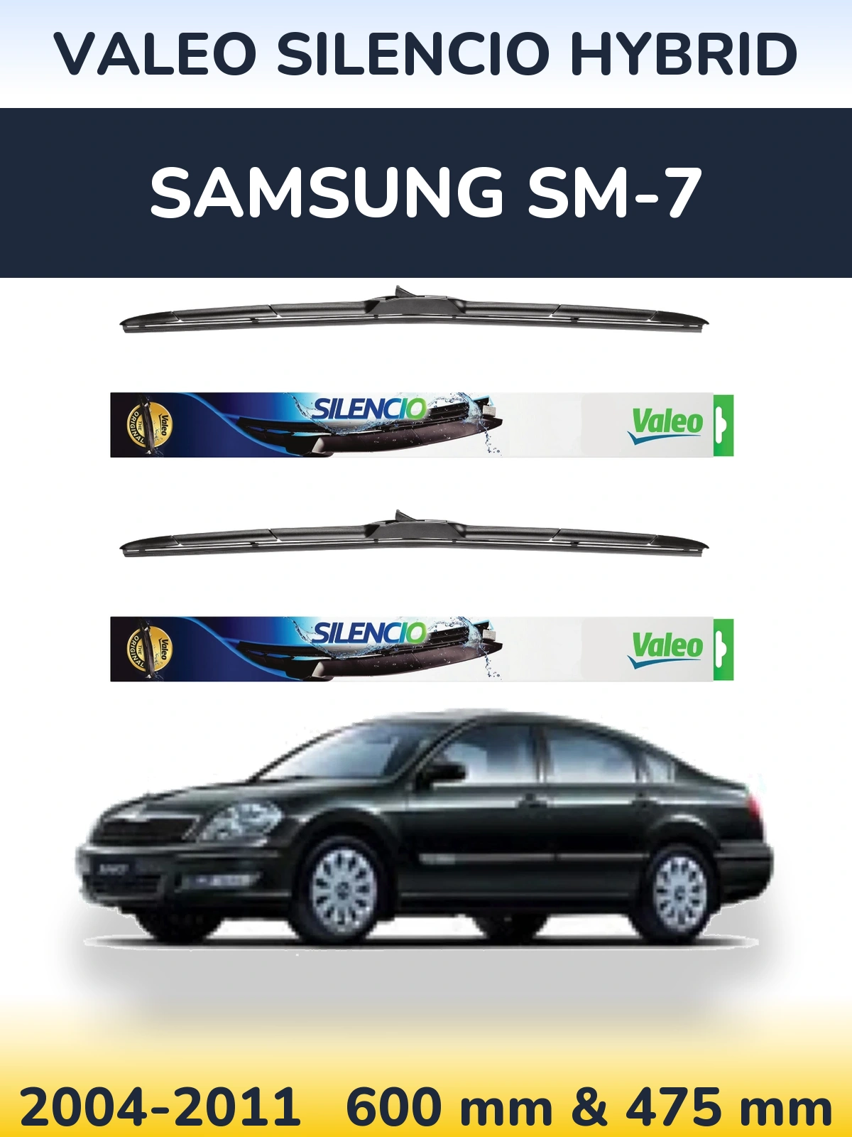 Front wiper blade set Valeo Silencio Hybrid 600 & 475 мм for Samsung SM-7 2004-2011