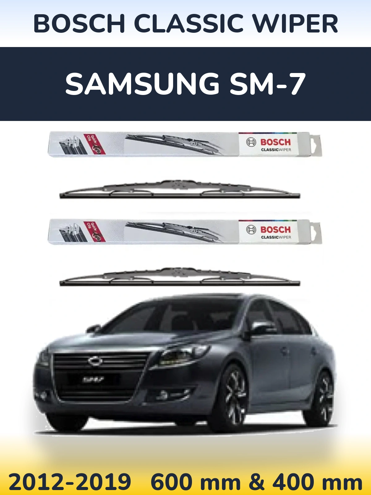 Front wiper blade set BOSCH Classic Wiper 600 & 400 mm for Samsung SM-7 2012-2019