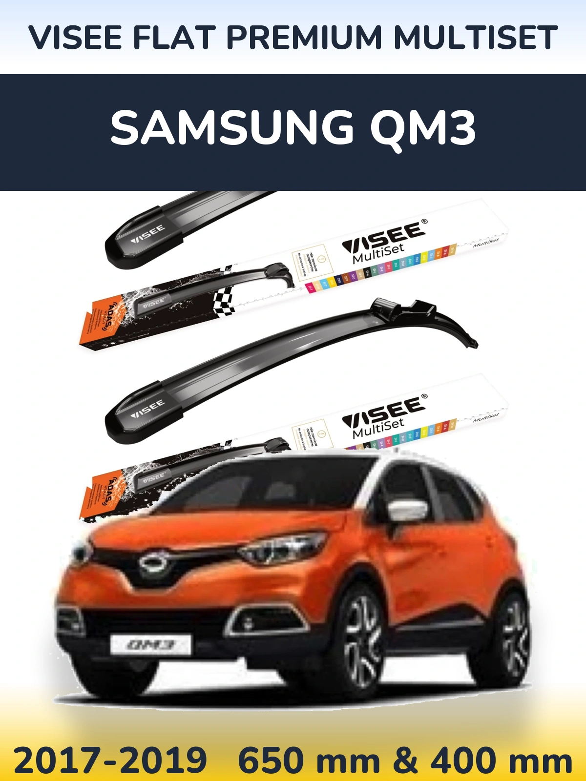 Front wiper blade set VISEE FLAT PREMIUM MultiSet 650 & 400 мм for Samsung QM3 2017-2019
