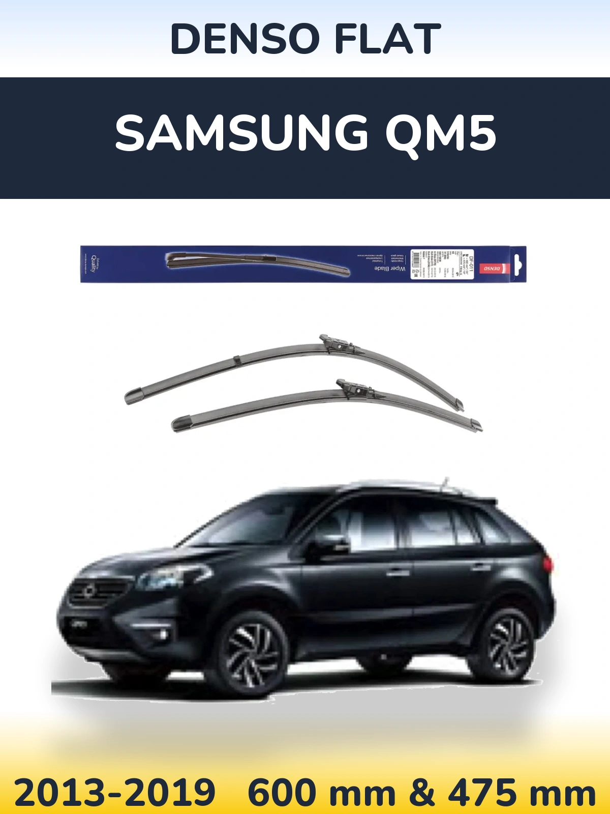 Front wiper blade set Denso Flat 600 & 475 мм for Samsung QM5 2013-2019