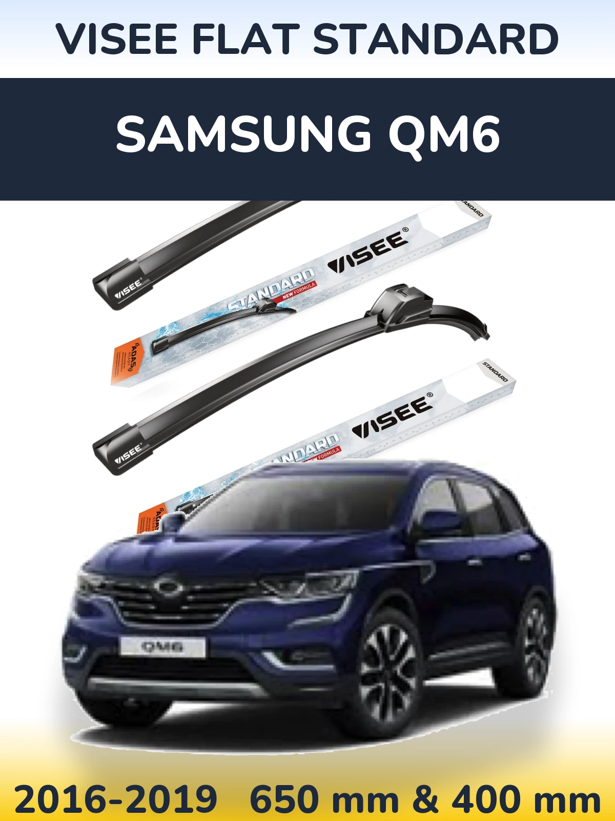 Front wiper blade set VISEE FLAT STANDARD 650 & 400 мм for Samsung QM6 2016-2019
