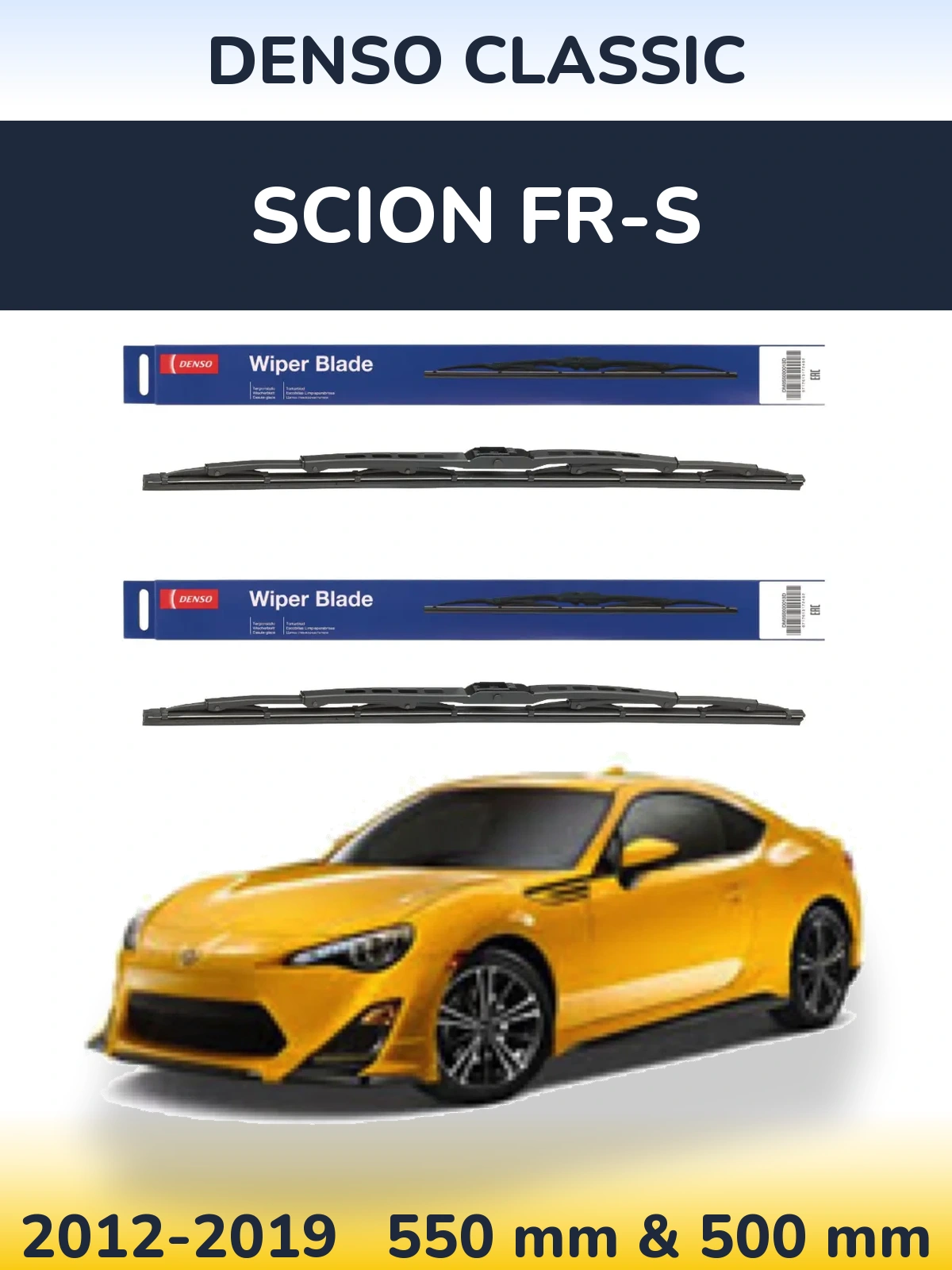 Front wiper blade set Denso Classic 550 & 500 mm for Scion FR-S 2012-2019