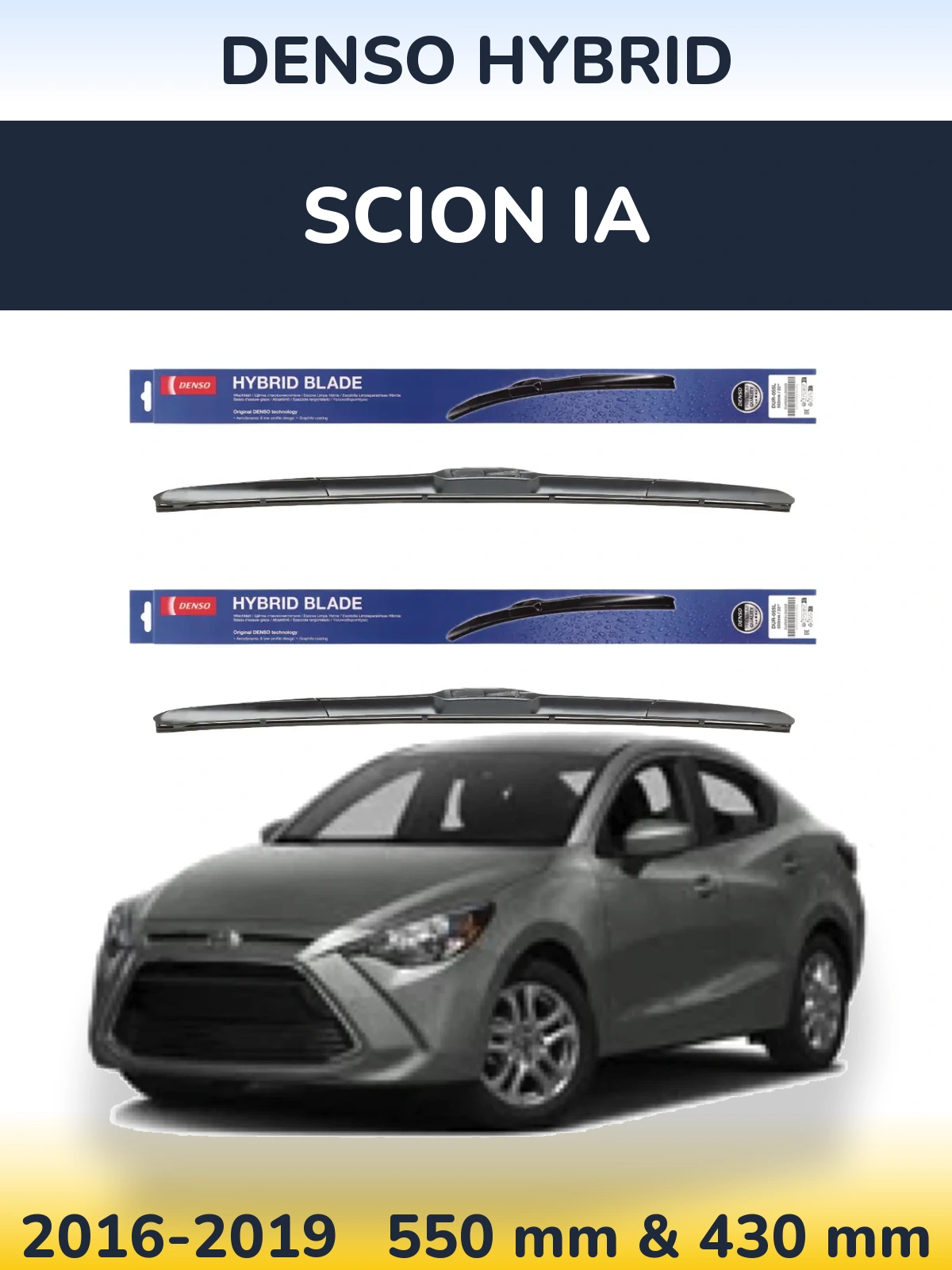 Комплект передних дворников Denso Hybrid 550 & 430 мм для Scion iA 2016-2019