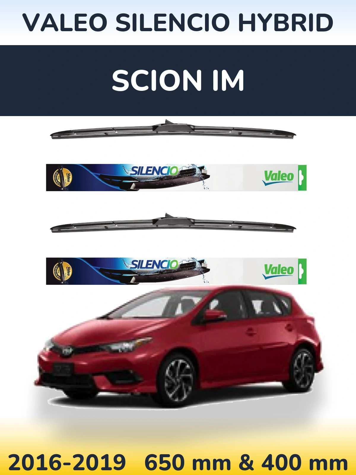 Komplet przednich wycieraczek Valeo Silencio Hybrid 650 & 400 mm do Scion iM 2016-2019