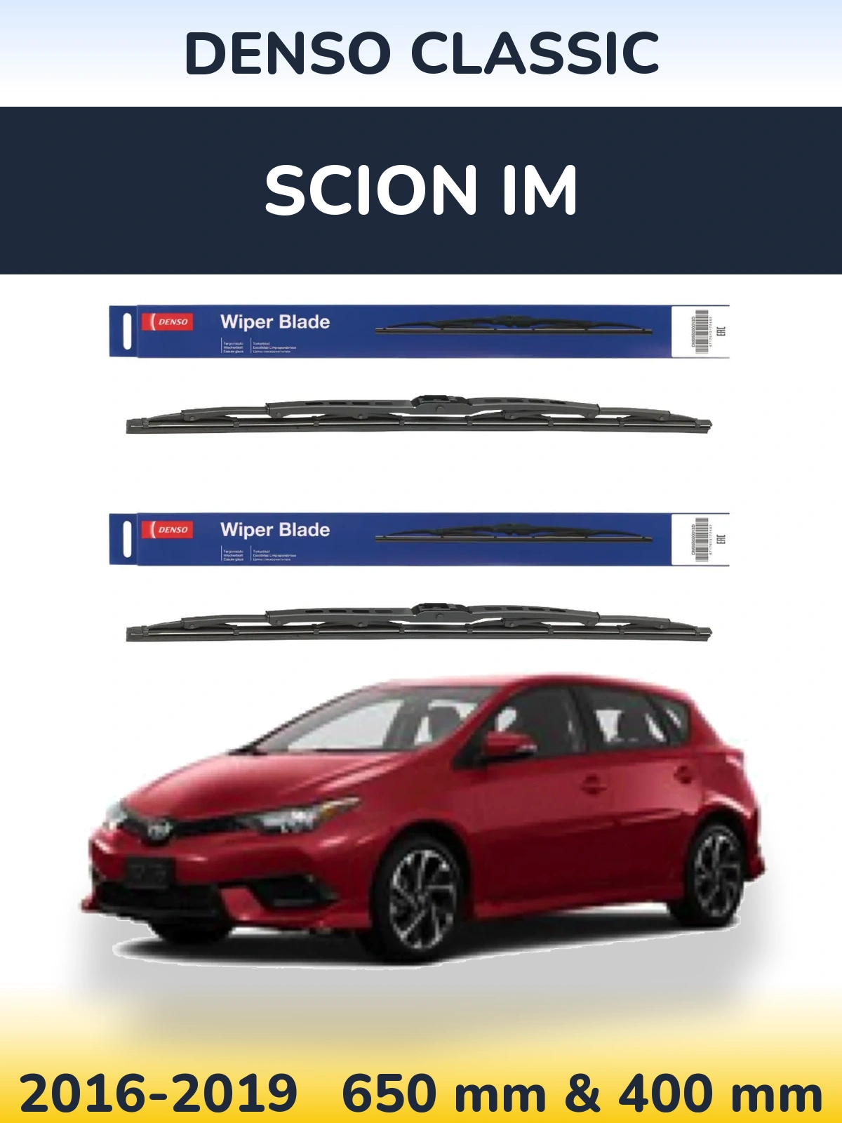 Front wiper blade set Denso Classic 650 & 400 mm for Scion iM 2016-2019