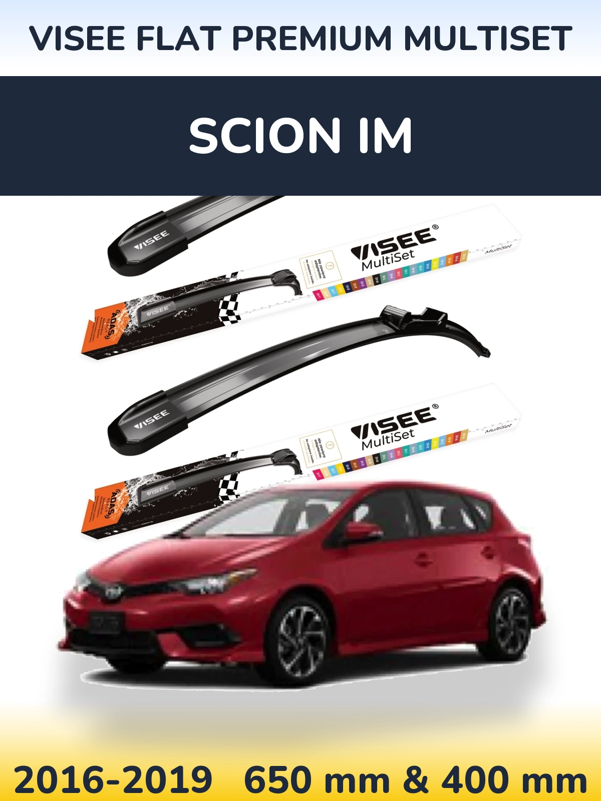 Komplet przednich wycieraczek VISEE FLAT PREMIUM MultiSet 650 & 400 mm do Scion iM 2016-2019