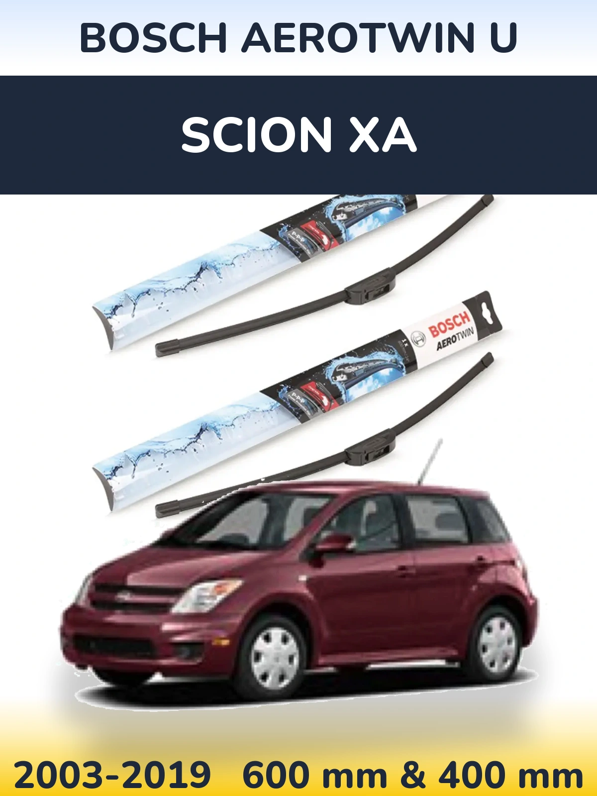 Komplet przednich wycieraczek BOSCH AeroTwin U 600 & 400 mm do Scion xA 2003-2019