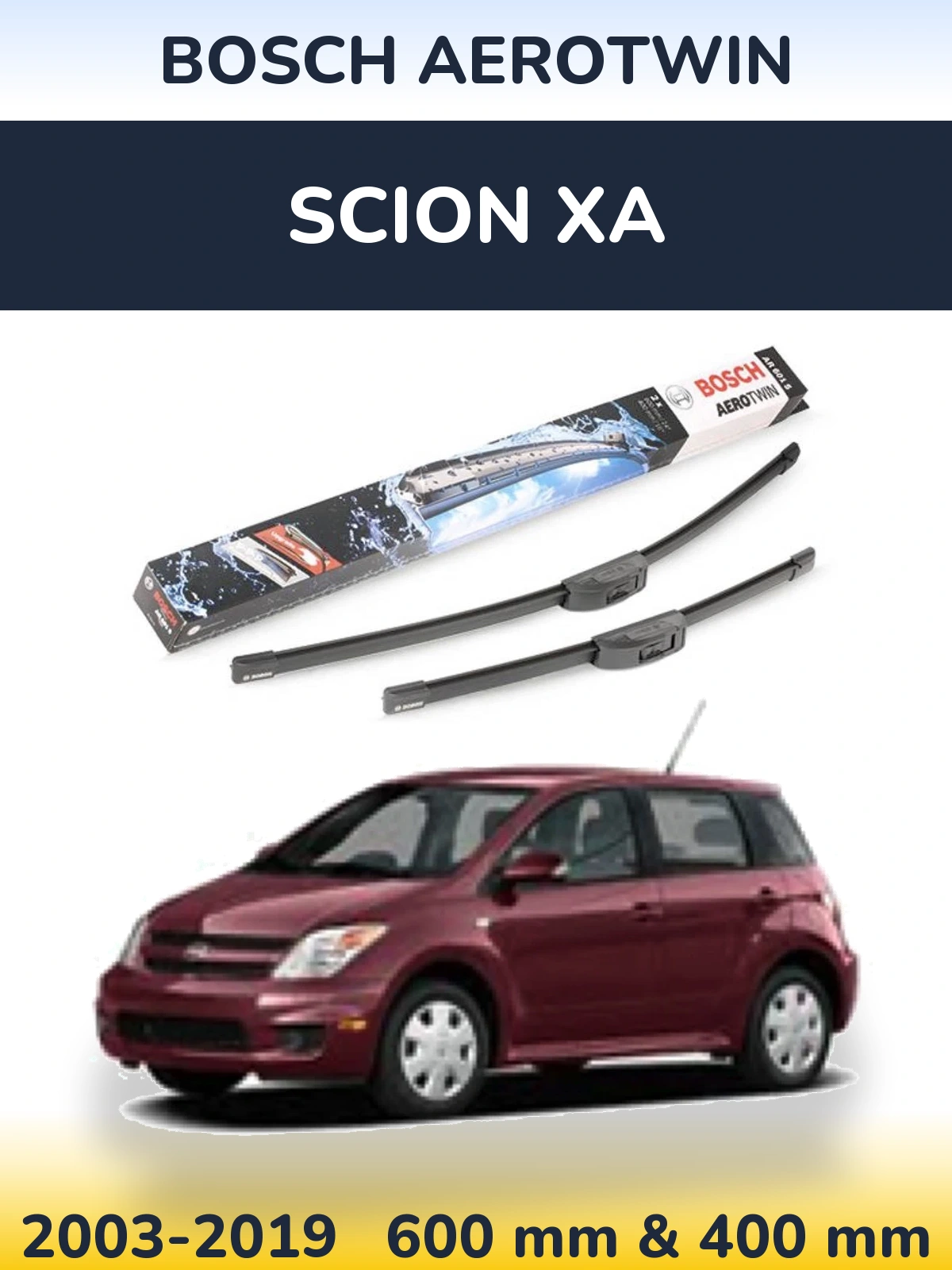 Front wiper blade set BOSCH AeroTwin 600 & 400 mm for Scion xA 2003-2019
