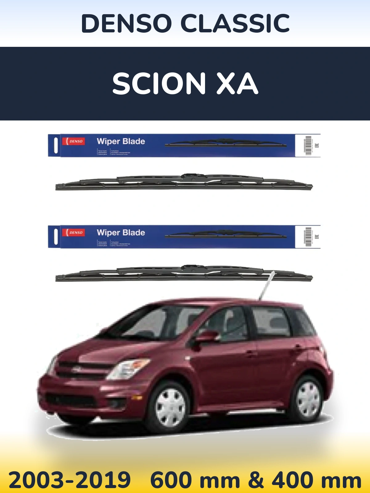 Komplet przednich wycieraczek Denso Classic 600 & 400 mm do Scion xA 2003-2019
