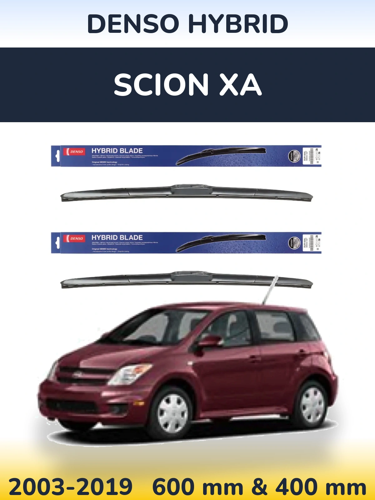 Komplet przednich wycieraczek Denso Hybrid 600 & 400 mm do Scion xA 2003-2019