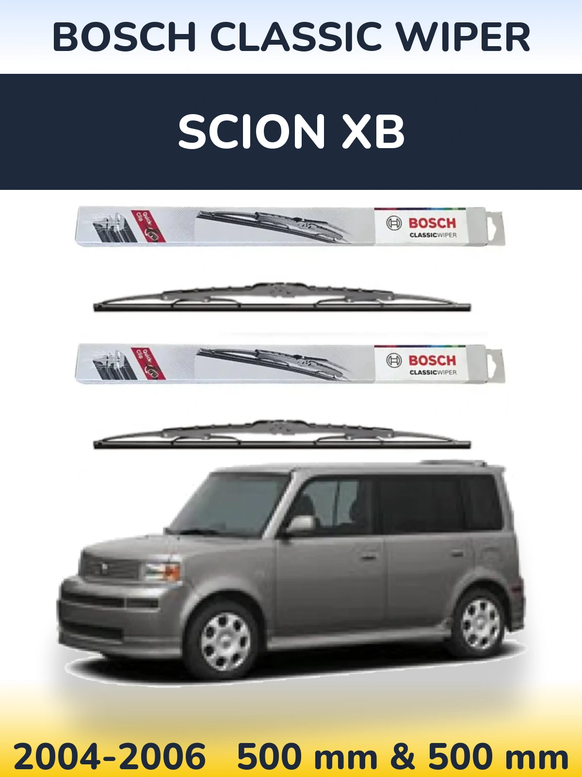 Front wiper blade set BOSCH Classic Wiper 500 & 500 mm for Scion xB 2004-2006
