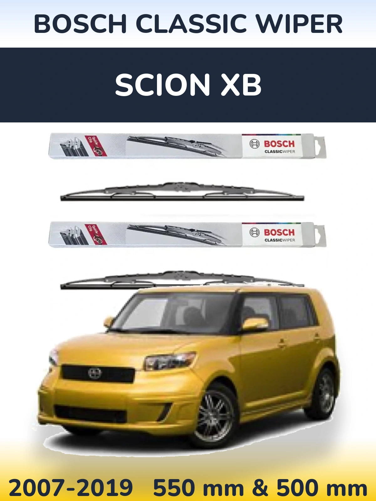 Front wiper blade set BOSCH Classic Wiper 550 & 500 mm for Scion xB 2007-2019