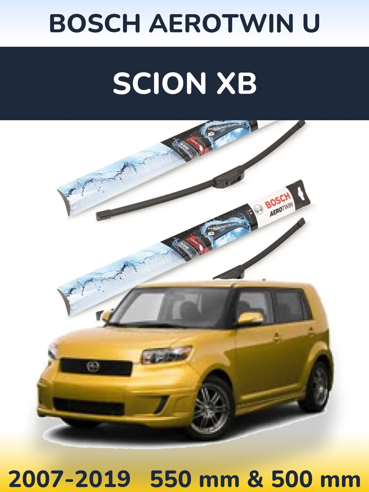 Front wiper blade set BOSCH AeroTwin U 550 & 500 mm for Scion xB 2007-2019
