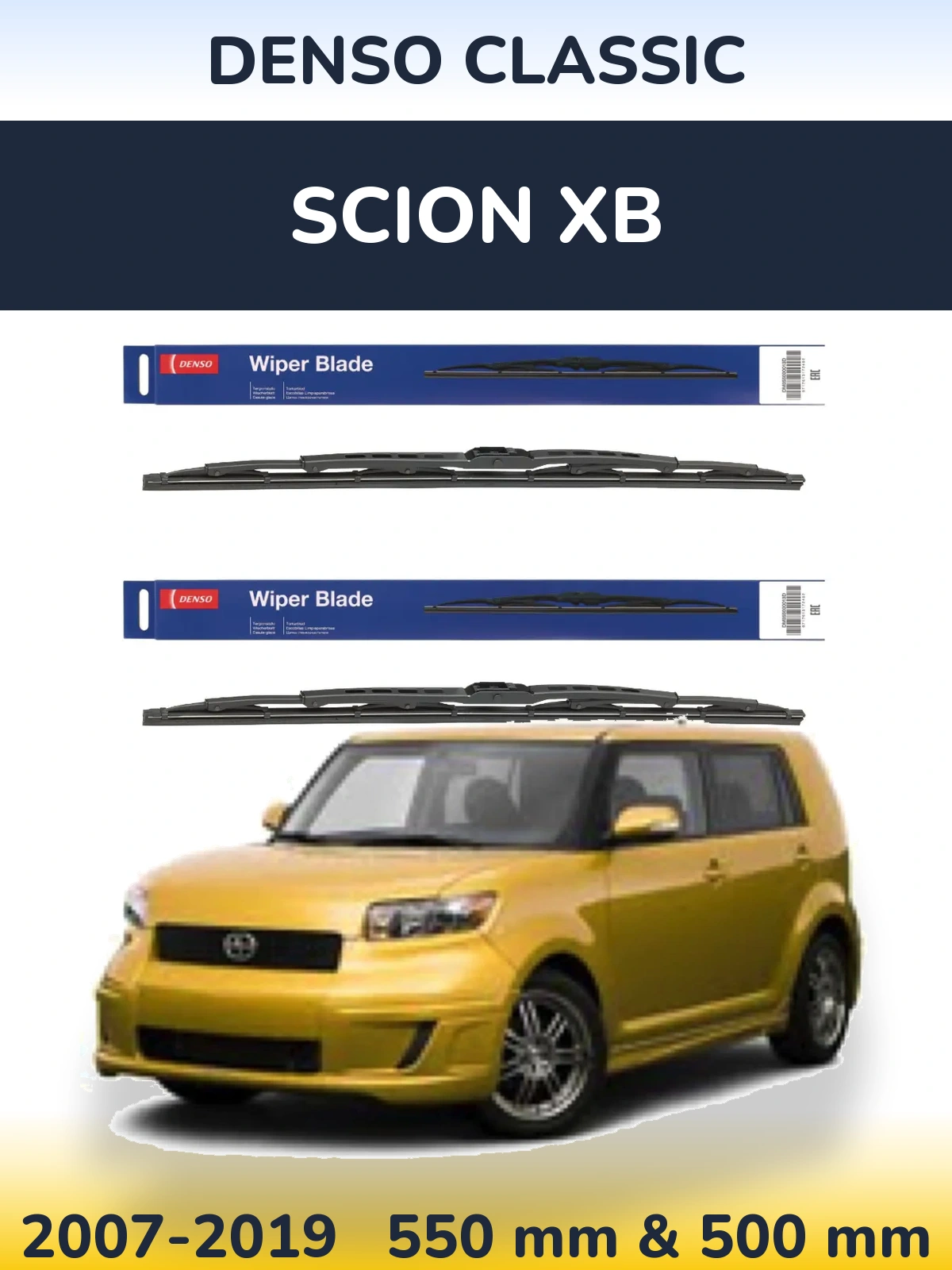 Front wiper blade set Denso Classic 550 & 500 mm for Scion xB 2007-2019