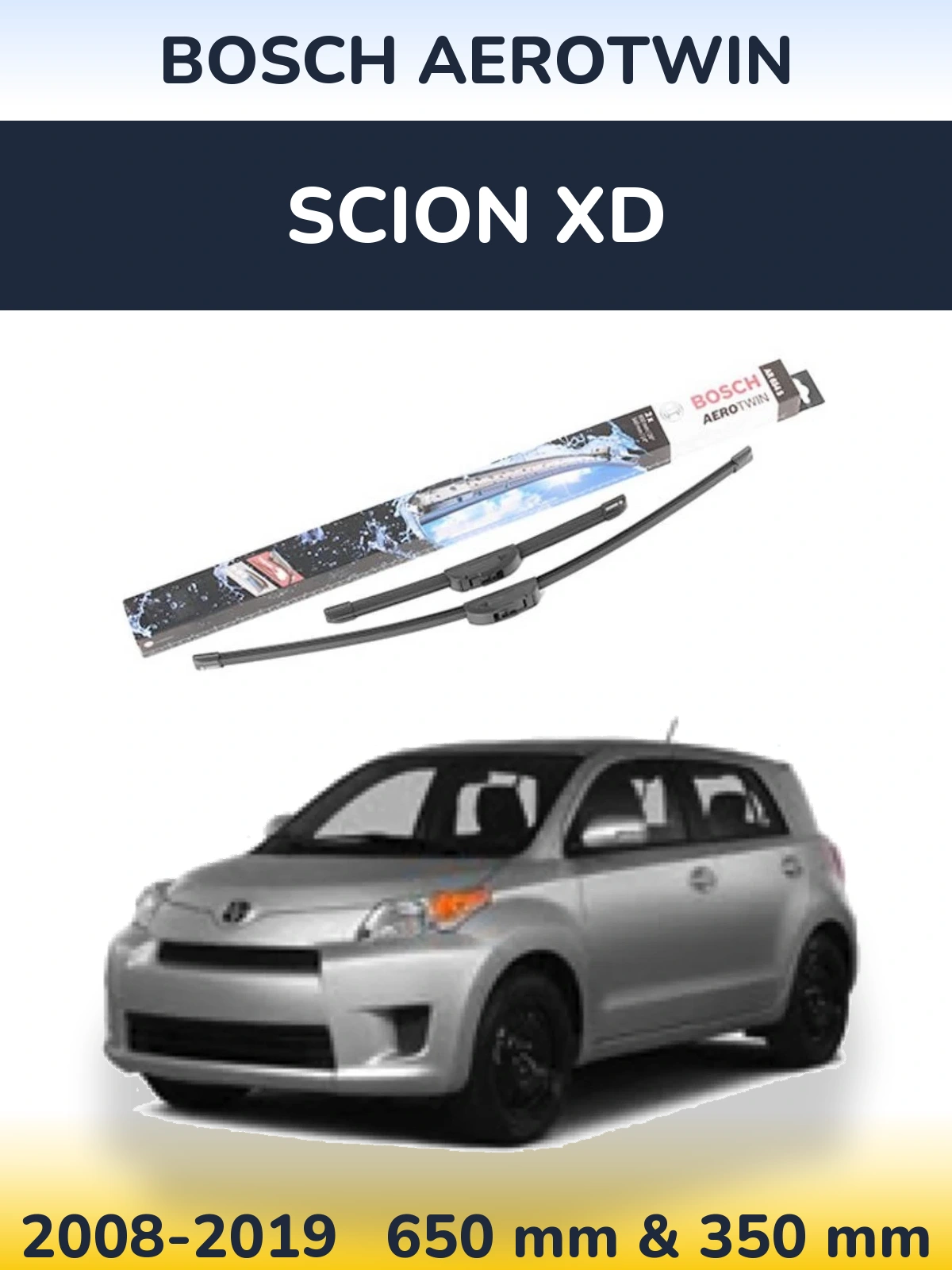 Front wiper blade set BOSCH AeroTwin 650 & 350 мм for Scion xD 2008-2019
