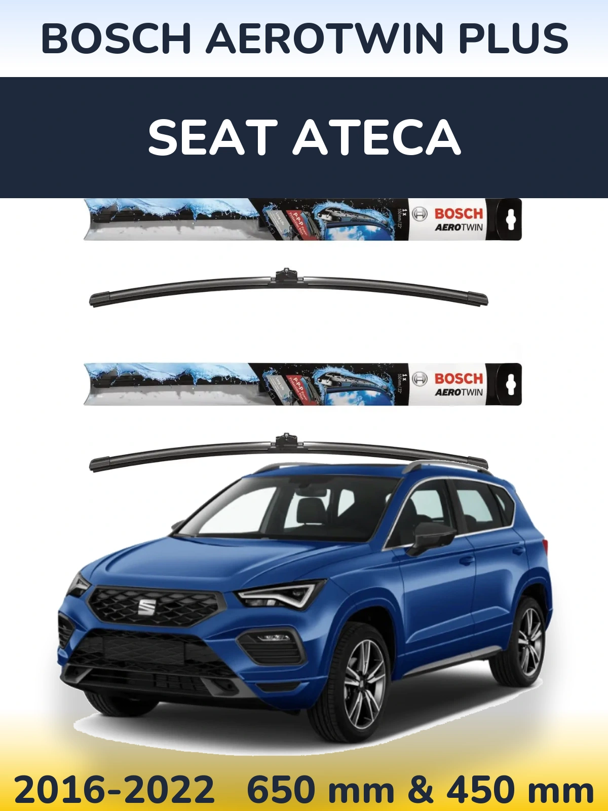 Komplet przednich wycieraczek BOSCH AeroTwin Plus 650 & 450 mm do SEAT Ateca 2016-2022
