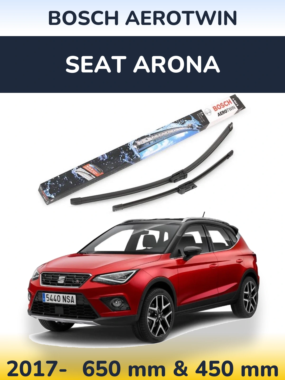 Комплект передніх щіток BOSCH AeroTwin 650 & 450 мм для SEAT Arona 2017-2026