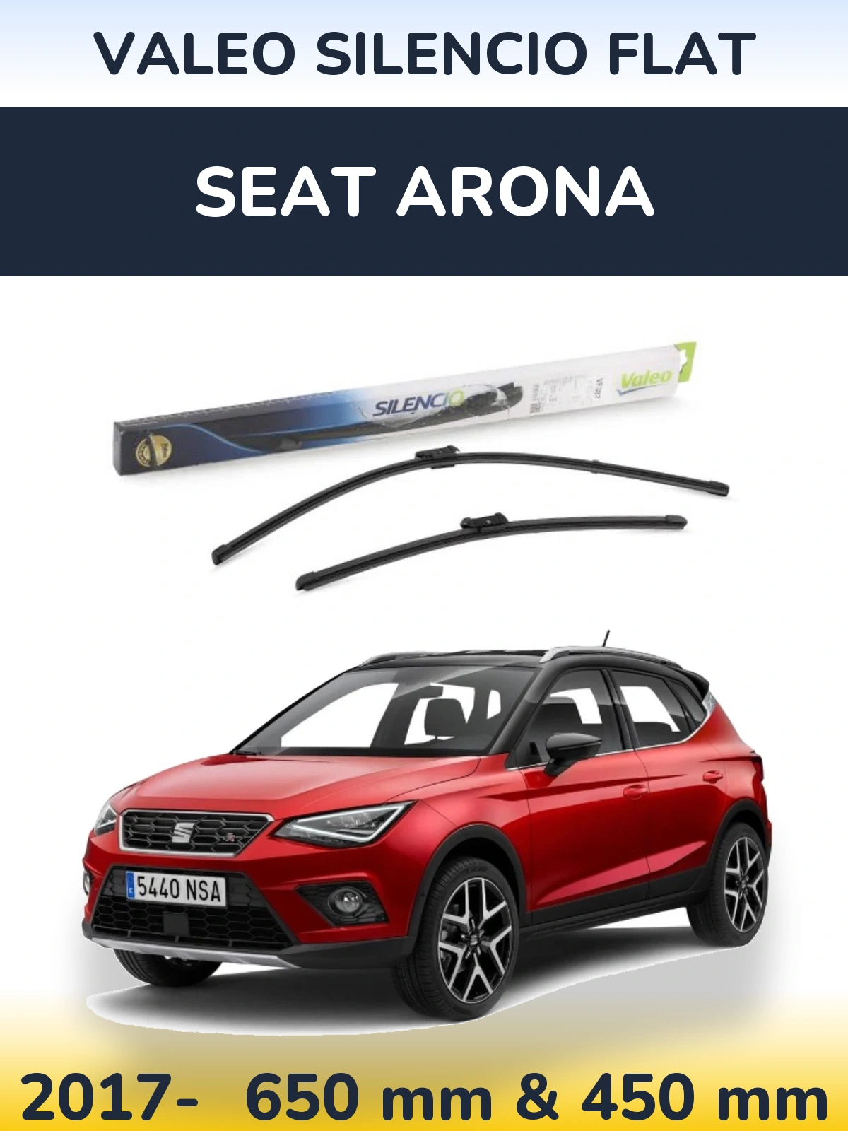 Front wiper blade set Valeo Silencio Flat 650 & 450 mm for SEAT Arona 2017-2026