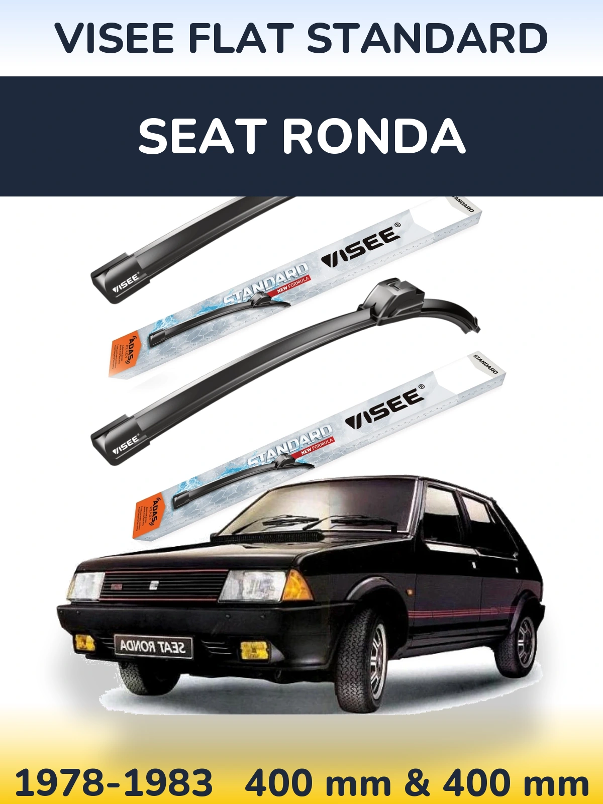 Front wiper blade set VISEE FLAT STANDARD 400 & 400 mm for SEAT Ronda 1978-1983