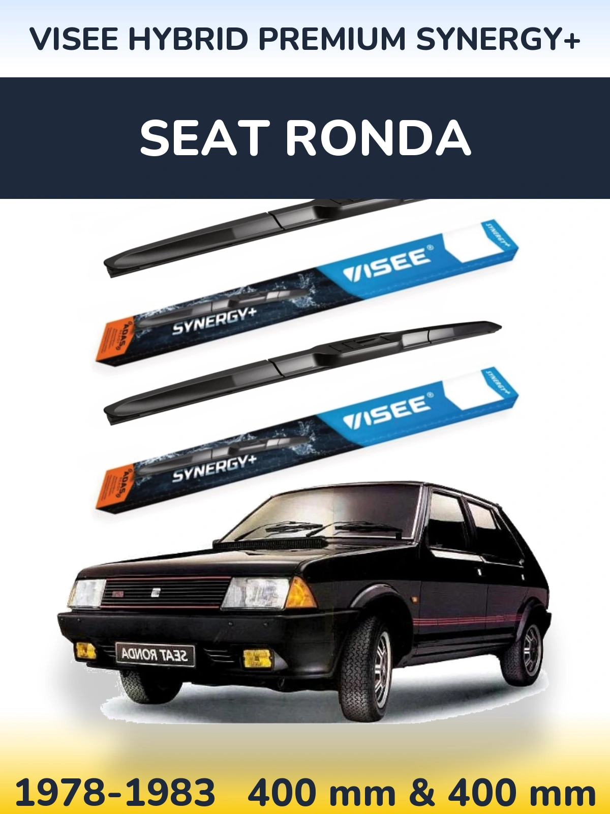 Front wiper blade set VISEE HYBRID PREMIUM SYNERGY+ 400 & 400 mm for SEAT Ronda 1978-1983