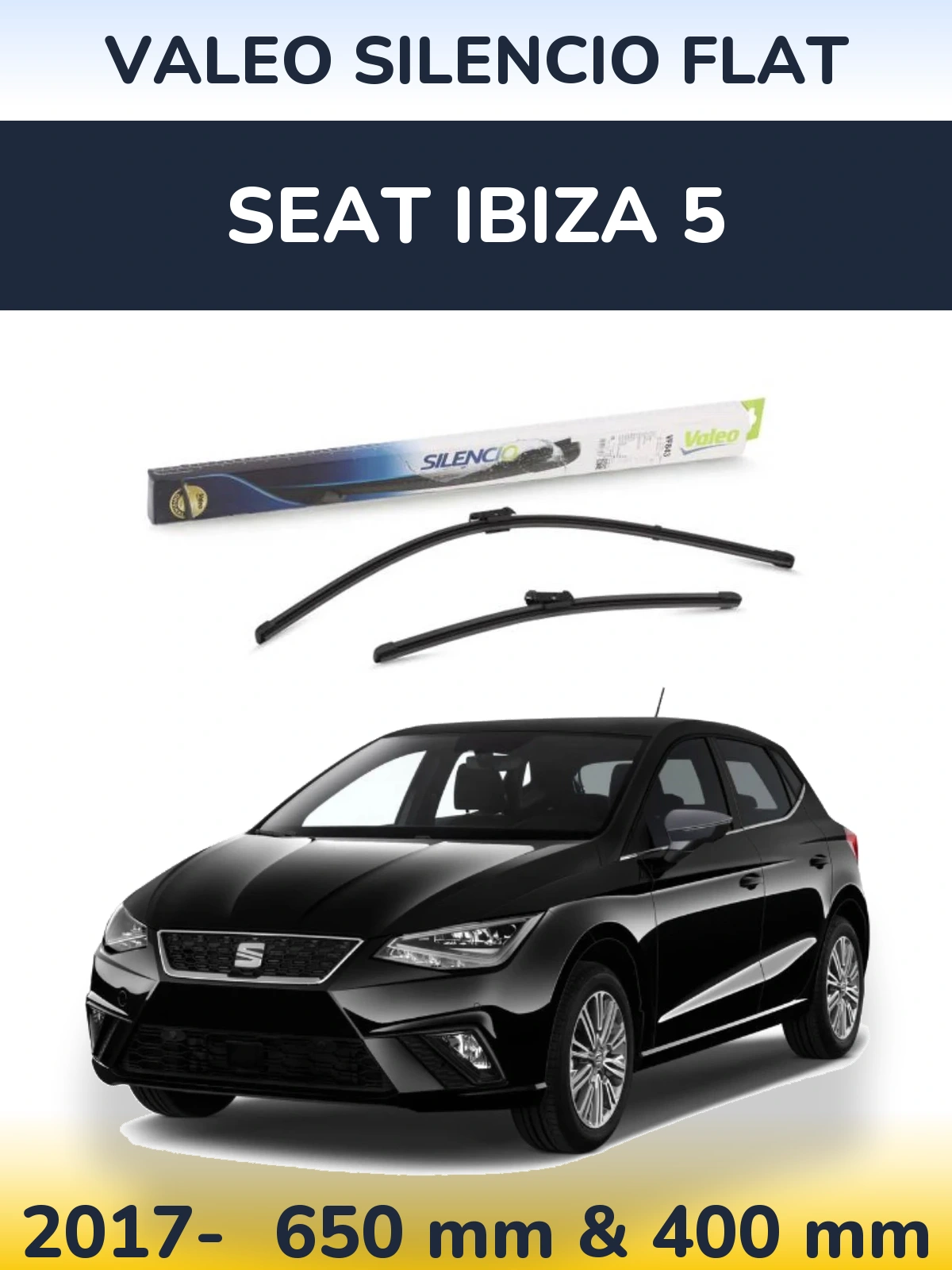 Комплект передних дворников Valeo Silencio Flat 650 & 400 мм для SEAT Ibiza 5 2017-2026