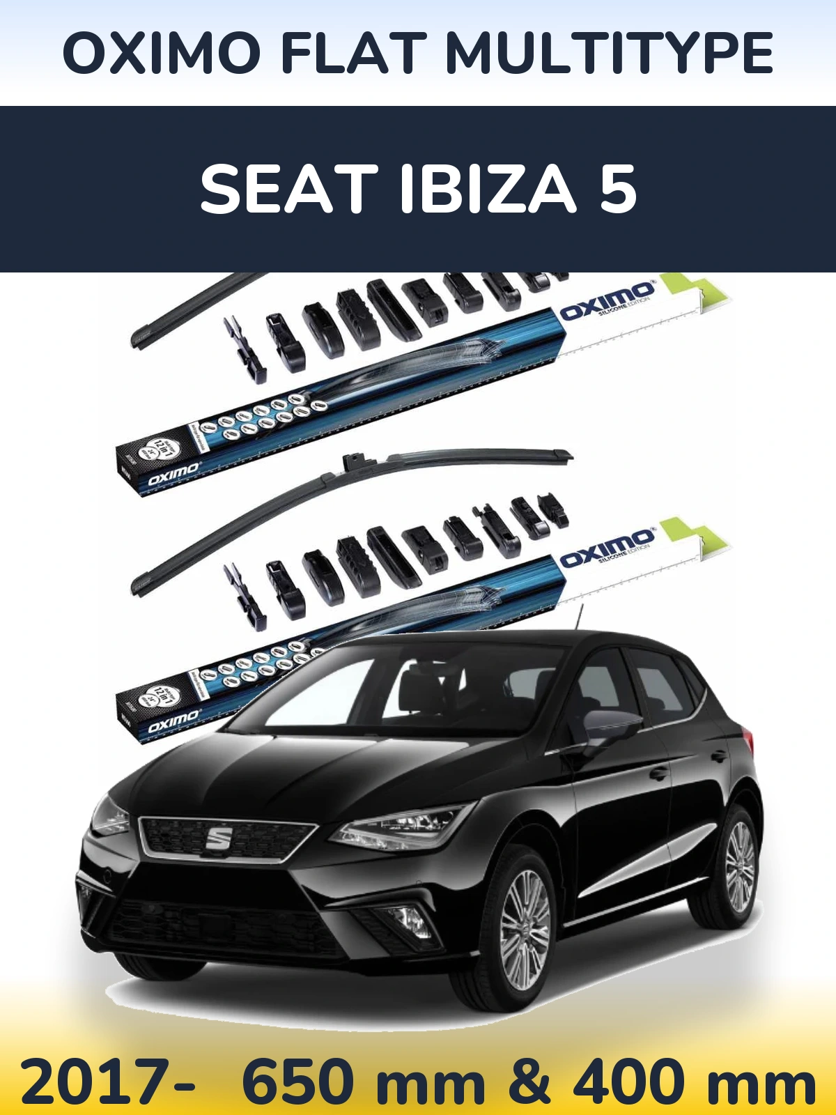 Komplet przednich wycieraczek Oximo Flat MultiType 650 & 400 mm do SEAT Ibiza 5 2017-2026