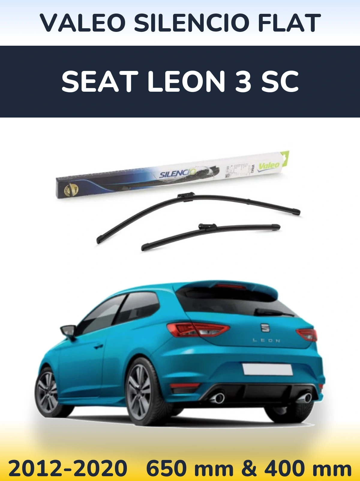 Front wiper blade set Valeo Silencio Flat 650 & 400 мм for SEAT Leon 3 SC 2012-2020