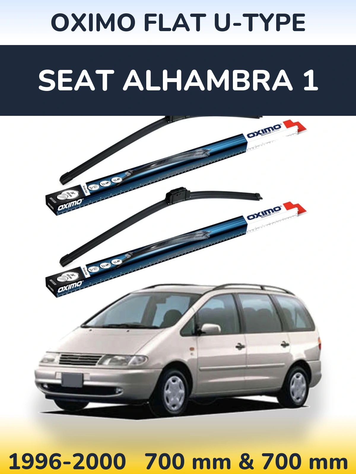Front wiper blade set Oximo Flat U-type 700 & 700 мм for SEAT Alhambra 1 1996-2000