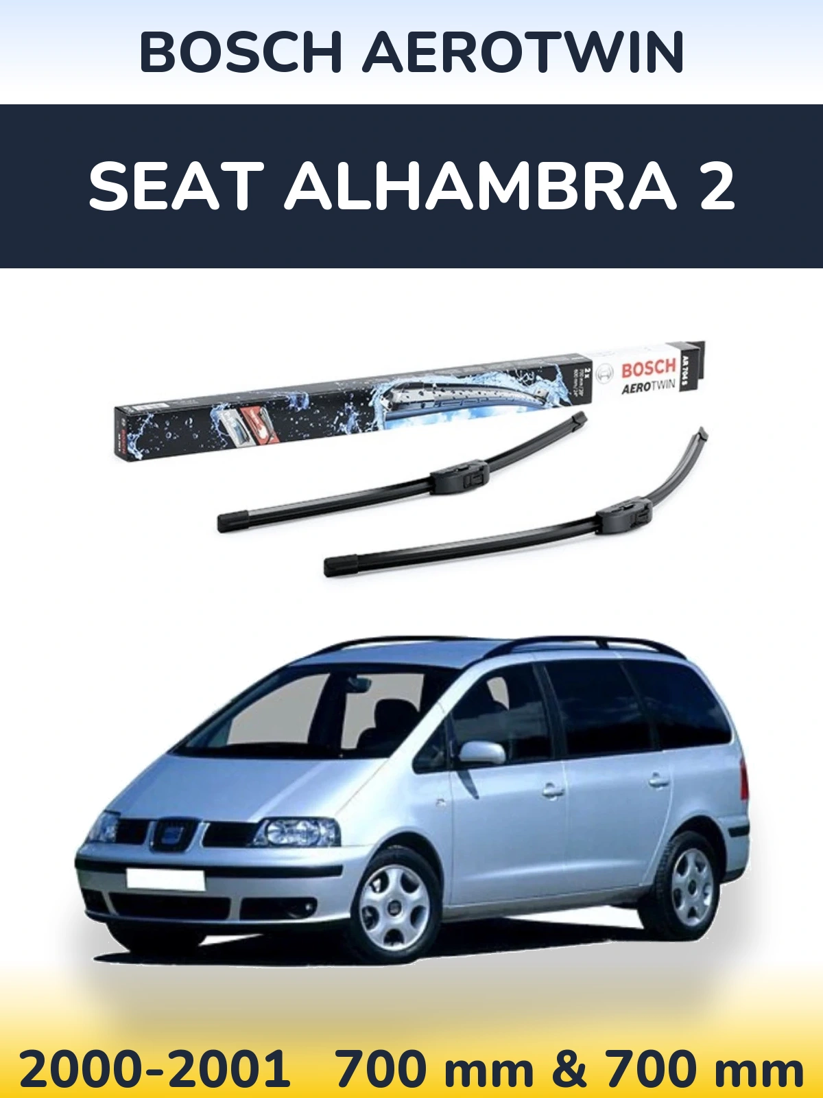 Front wiper blade set BOSCH AeroTwin 700 & 600 mm for SEAT Alhambra 2 2000-2001