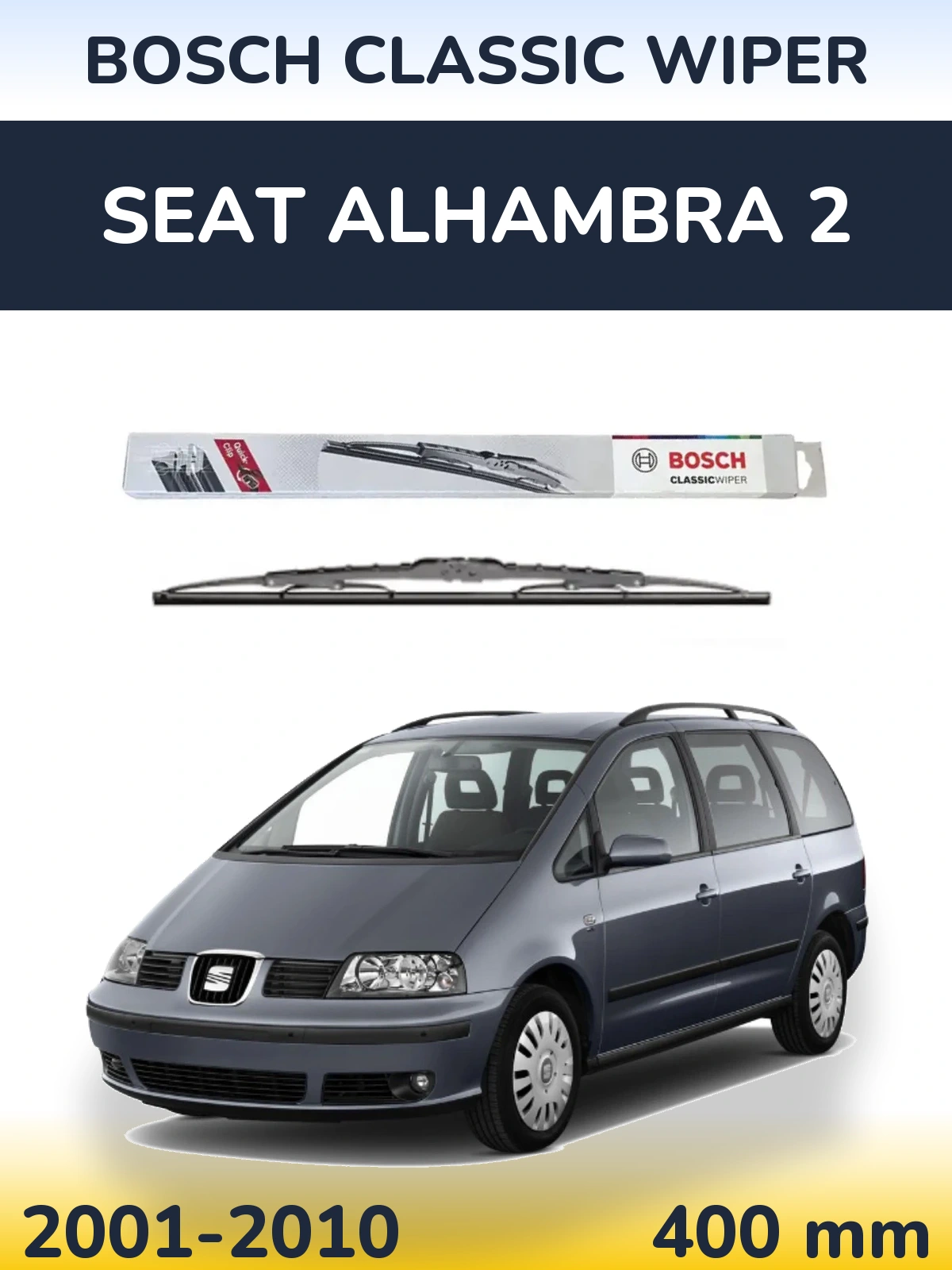 Rear wiper blade BOSCH Classic Wiper 400 mm for SEAT Alhambra 2 2001-2010