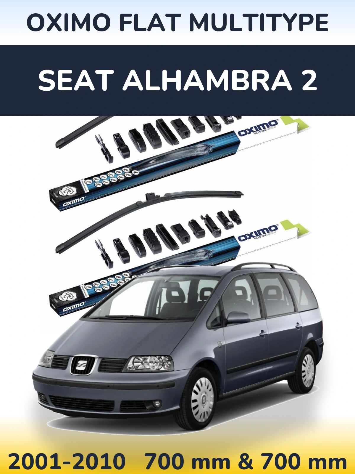 Front wiper blade set Oximo Flat MultiTypee 700 & 700 mm for SEAT Alhambra 2 2001-2010