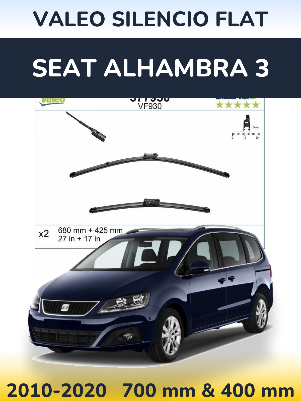 Комплект передних дворников Valeo Silencio Flat 680 & 400 мм для SEAT Alhambra 3 2010-2020