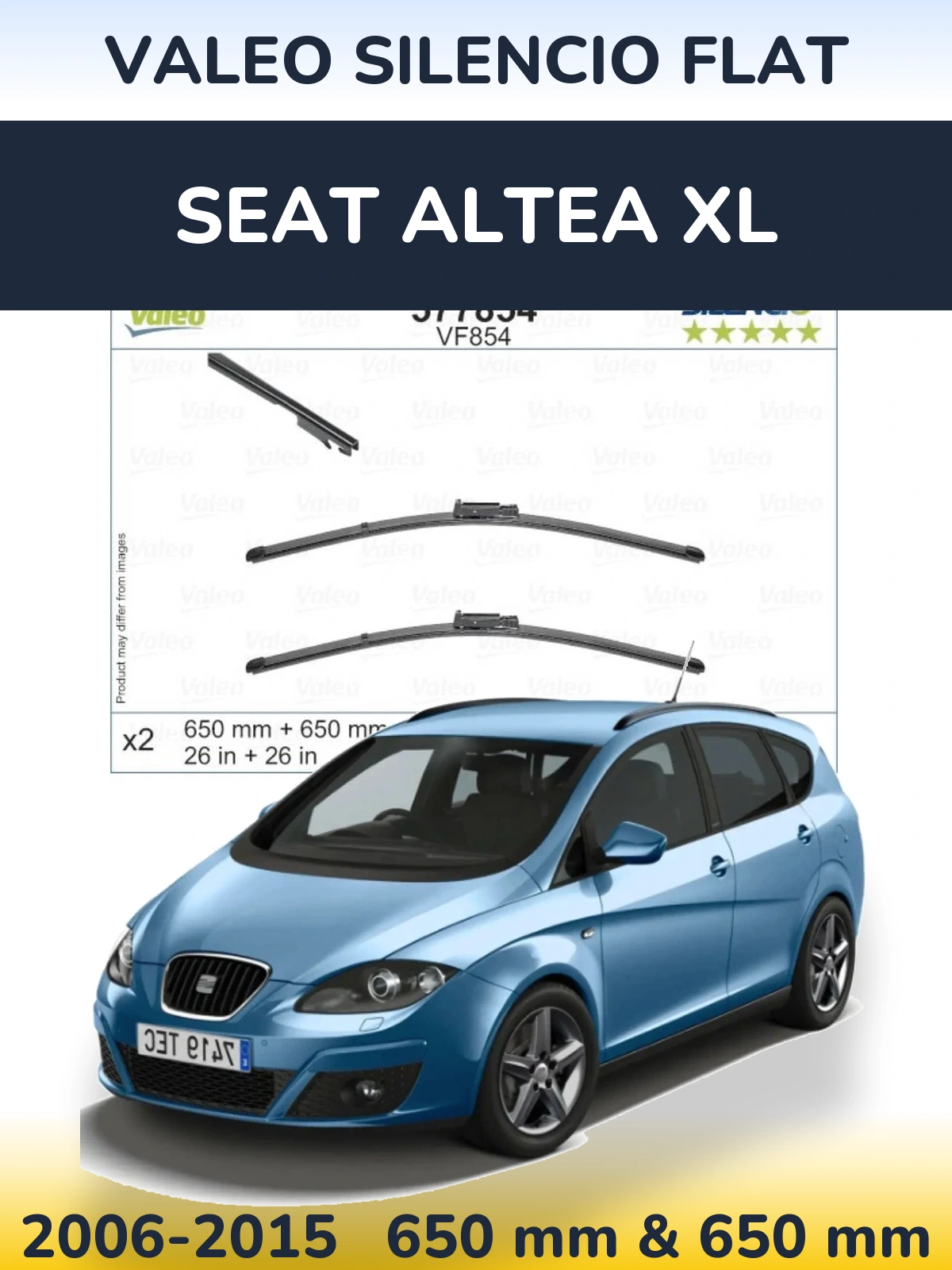 Front wiper blade set Valeo Silencio Flat 650 & 650 мм for SEAT Altea XL 2006-2015