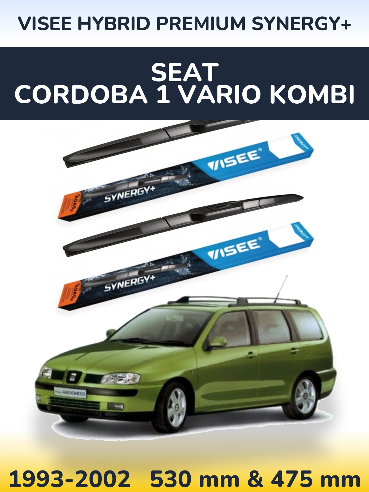 Komplet przednich wycieraczek VISEE HYBRID PREMIUM SYNERGY+ 530 & 475 mm do SEAT Cordoba 1 Vario kombi 1993-2002