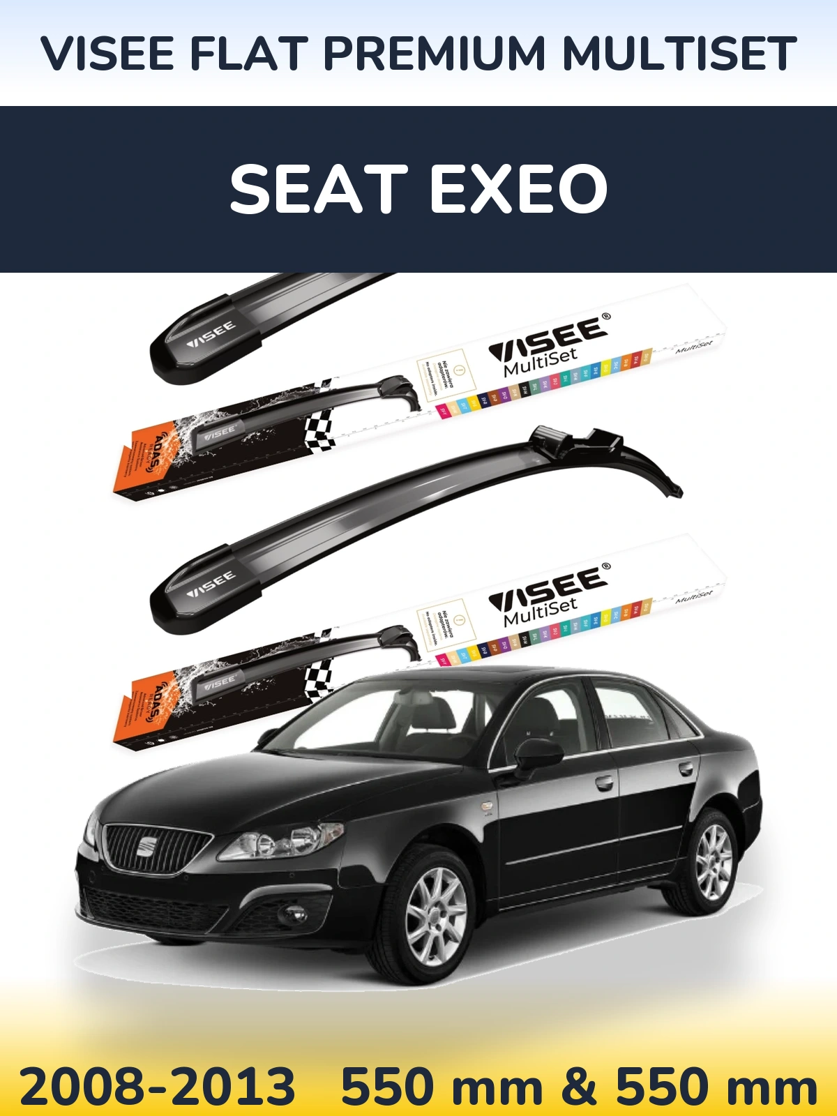 Komplet przednich wycieraczek VISEE FLAT PREMIUM MultiSet 550 & 550 mm do SEAT Exeo 2008-2013