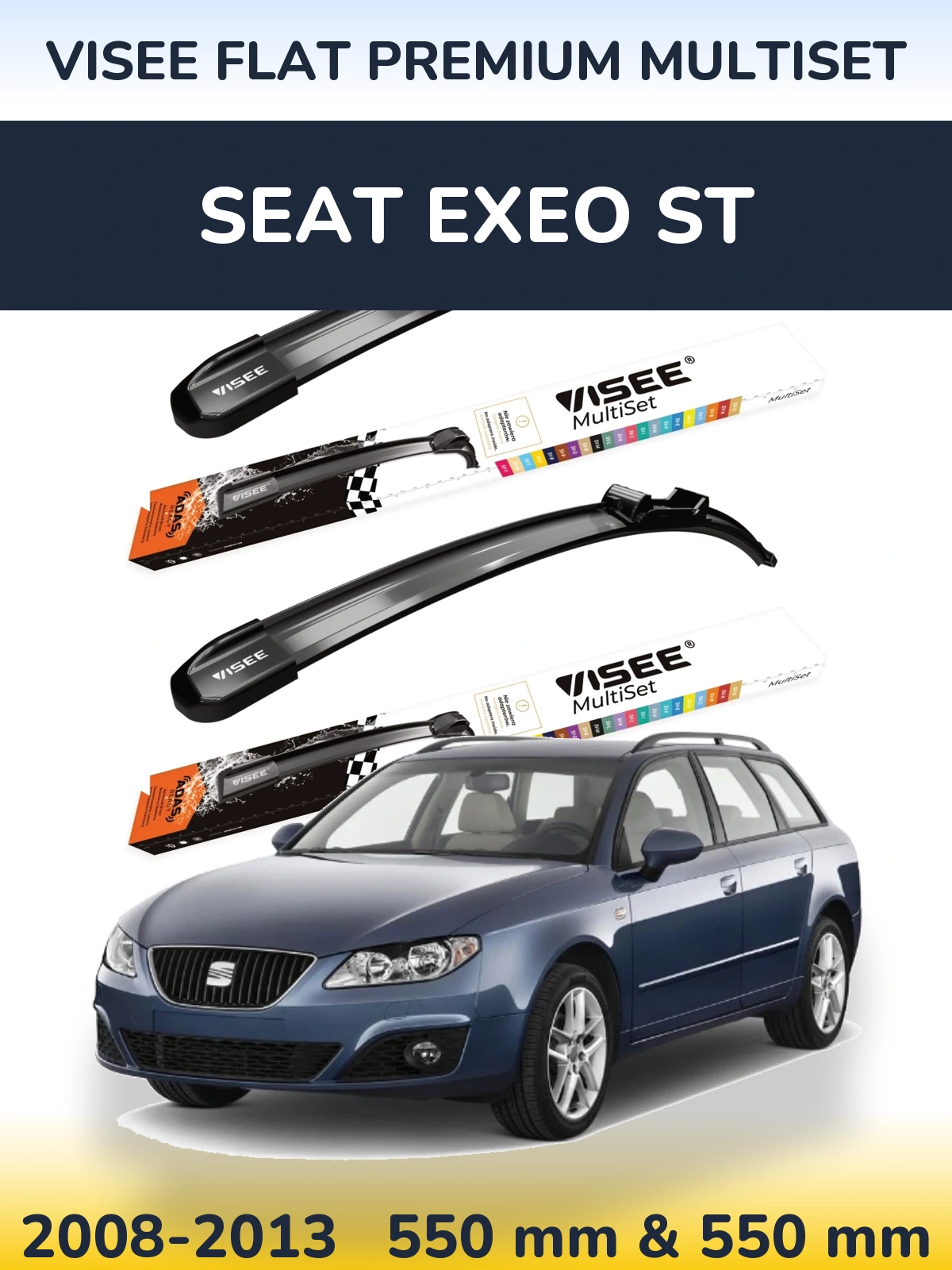 Komplet przednich wycieraczek VISEE FLAT PREMIUM MultiSet 550 & 550 mm do SEAT Exeo ST 2008-2013