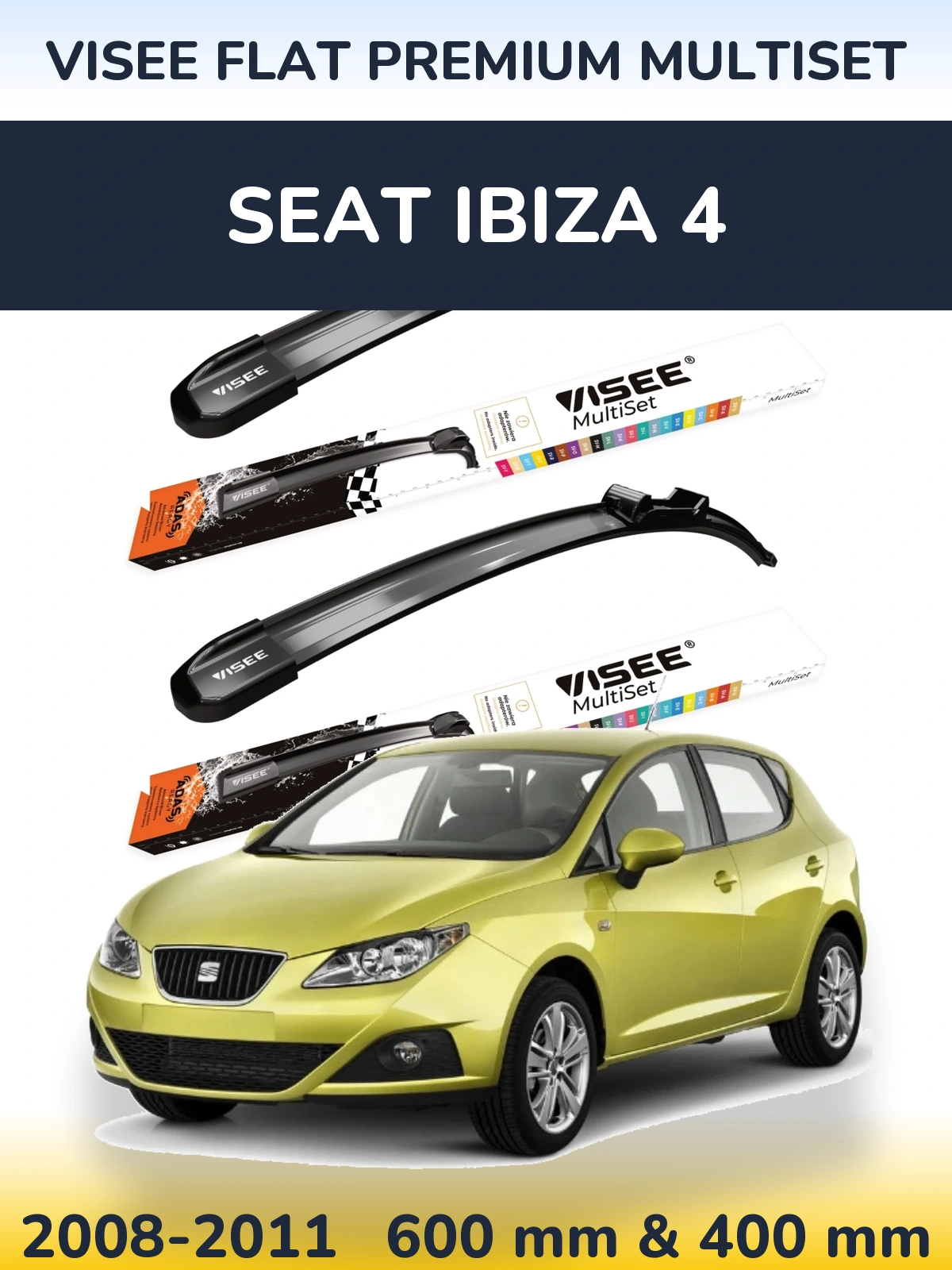 Front wiper blade set VISEE FLAT PREMIUM MultiSet 600 & 400 мм for SEAT Ibiza 4 2008-2011