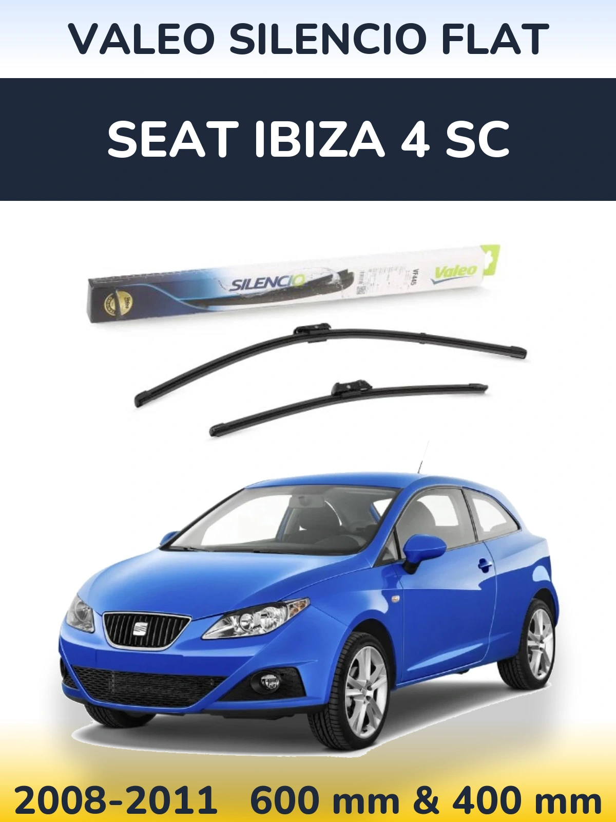 Front wiper blade set Valeo Silencio Flat 600 & 400 мм for SEAT Ibiza 4 SC 2008-2011