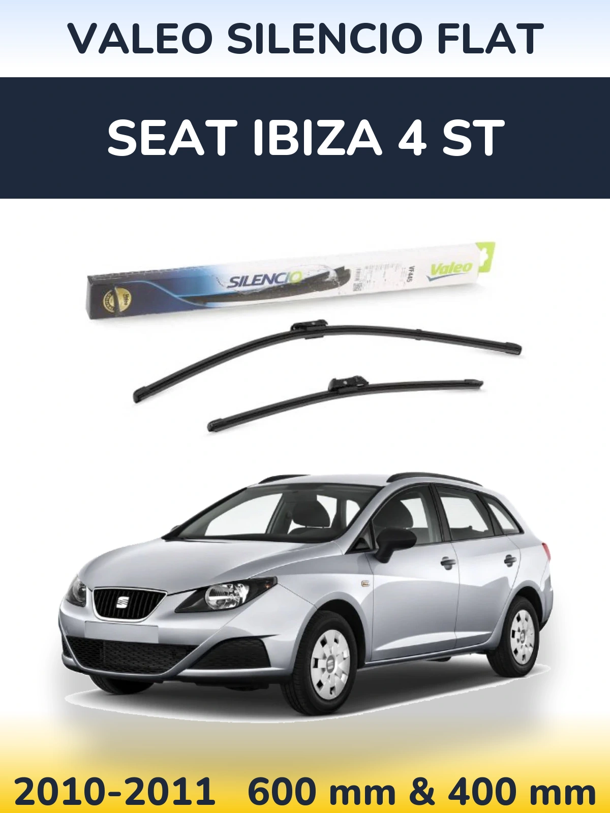 Front wiper blade set Valeo Silencio Flat 600 & 400 мм for SEAT Ibiza 4 ST 2010-2011